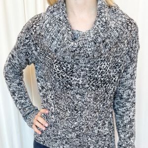Y2K Black Marble Knit Cowl Neck Sweater - Small